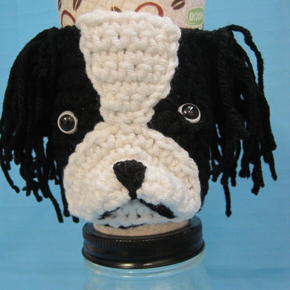 Japanese Chin Crochet Handmade Cup Cozy Holder  Handmade Figurines Gifts by Bren - Picture 1 of 6